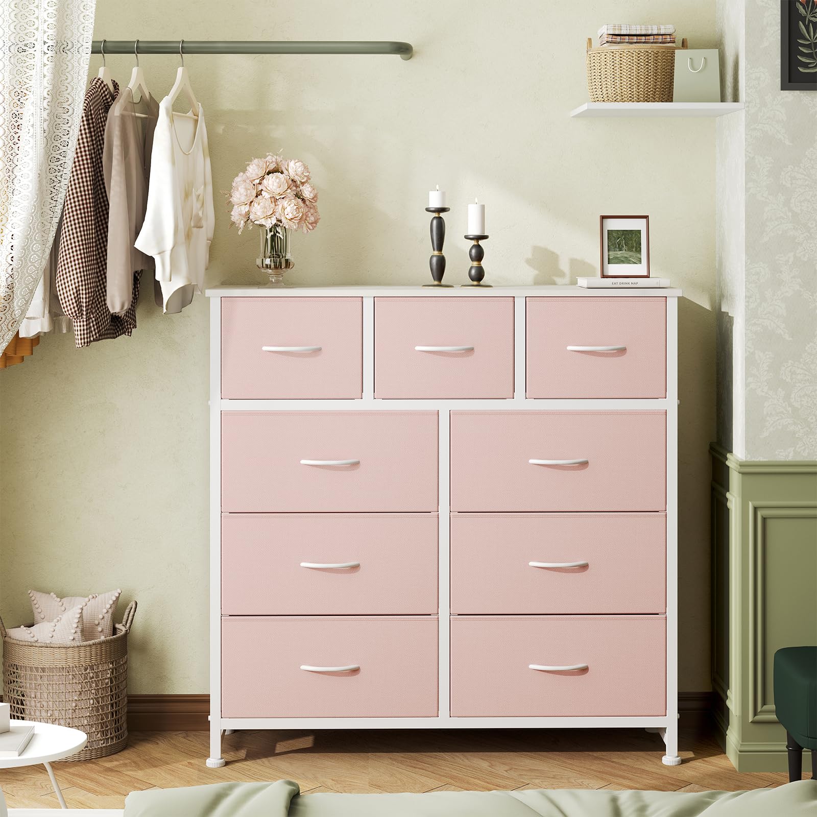 OLIXIS 9 Drawer Pink Dresser for Bedroom, Closet Organizers and Storage