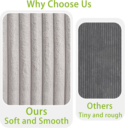 THSUPER 113-Inch Oversized L Shaped Plush Corduroy Fluffy Sectional Sleeper Sofa with Pull Out Bed and Storage Ottoman - Off-White