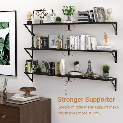 Heimlove 48 Inch Large Wall Bookshelves Set of 3, Wall Mounted Bookshelves,Heavy Duty Wooden Shelves for Living Room,Bedroom,Kitchen,Laundry Room Storage & Decor
