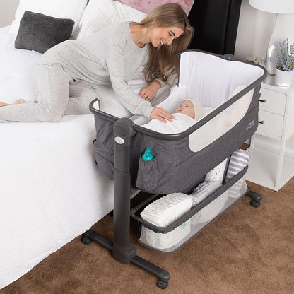KoolerThings Baby Bassinet, Bedside Sleeper for Baby, Easy Folding Portable Crib with Storage Basket for Newborn, Bedside Bassinet, Comfy Mattress/Travel Bag Included (Bassinet) (Grey)