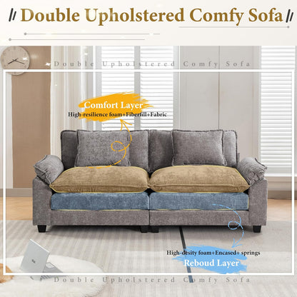URRED Modular Sectional Sofa Comfy Cloud Couch, Modern Chenille Sofa Sleeper Deep Seat Couches with Ottoman/Pillows for Living Room (Gray, 82.6'')