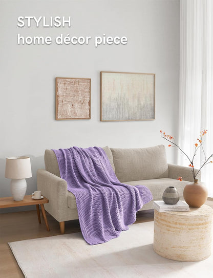 YnM Chunky Cotton Knit Throw Blanket, Cable Knit Throws for Bed Couch Sofa, Comfy & Relaxing, Decorative Piece for Farmhouse Modern Boho Rustic Scandinavian Chic Vibe, Lilac Purple 50x60 Inches