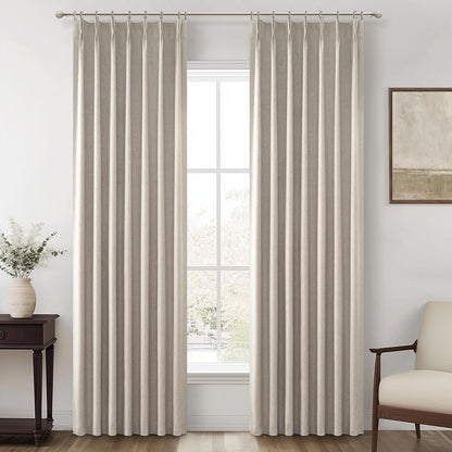Grey Beige Linen Pinch Pleated Viral Thick Curtains Blackout & Drapes 84 Inch Length 2 Panels Set for Living Room, Black Out Windows Bug with Memory Trained Back Tab for Traverse Rods (40"Wx84"Lx2)