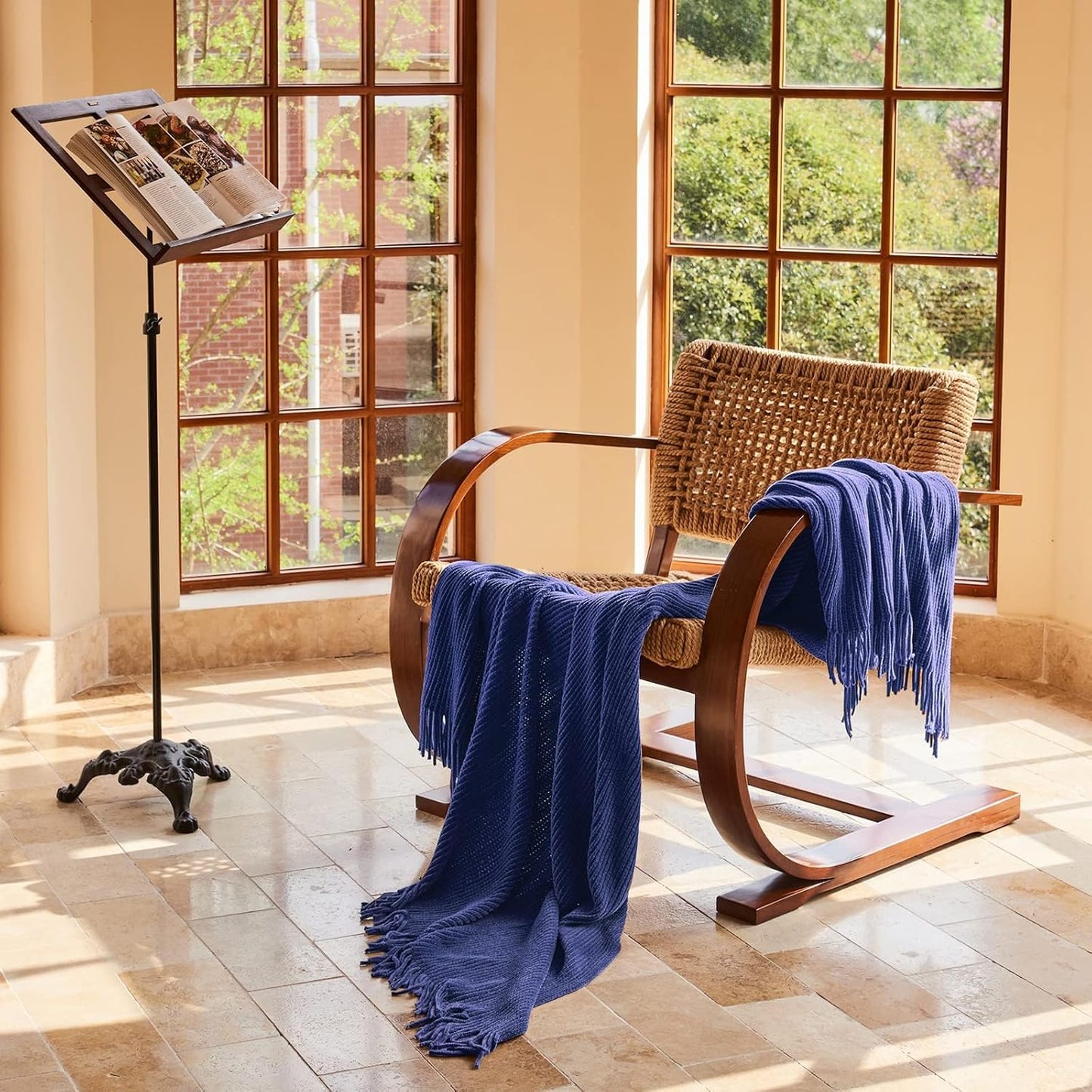 lifein Throw Blanket for Couch, Soft Boho Decor Bed Throw,Cozy Blue Chenille Knitted Small Farmhouse Lightweight Throw for Spring(Blue,60 * 80")