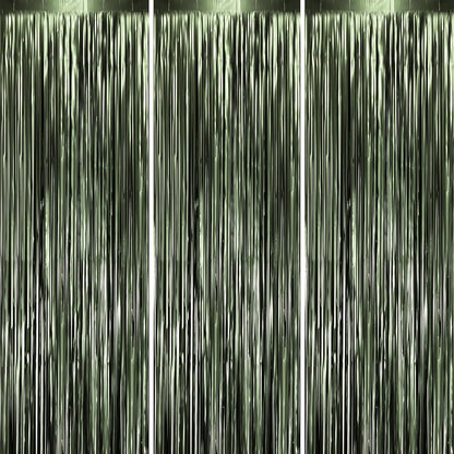 3 Pack 3.3 x 8.2 ft Matte Green Foil Fringe Backdrop Curtains, Tinsel Streamers Party Decorations, Fringe Backdrop, Door Shimmer for Graduation, Birthday Party