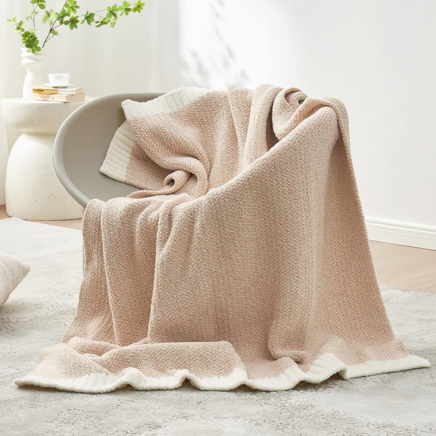 Snuggle Sac Heather Beige Throw Blankets Luxurious Microfiber Fabric, Reversible Super Soft Throws Warm Cozy Knit Fuzzy Plush Throw Blanket for Couch, Bed, Sofa, Camping, Beige,50x60 inches