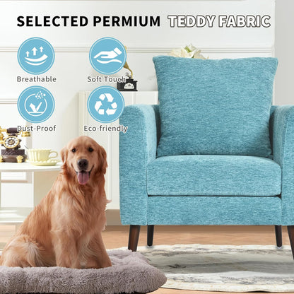 Barrel Accent Chair Set of 2 with Back Pillow, Large Upholstered Armchair with Solid Wood Legs Modern Reading Chairs for Living Room Bedroom