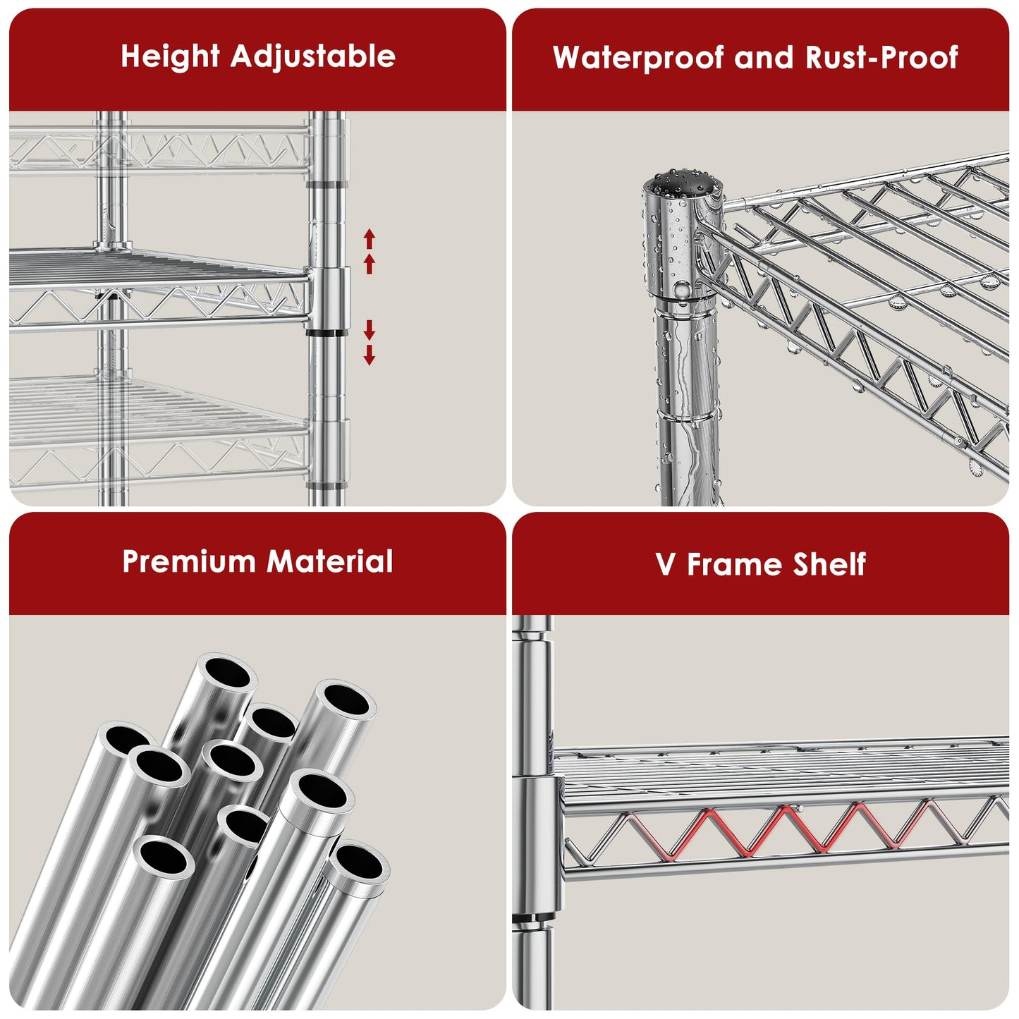 Heavy Duty 3-Shelf Shelving Unit, 24.02" W x 13.78" D x 21.97" H Chrome Steel Storage Rack with