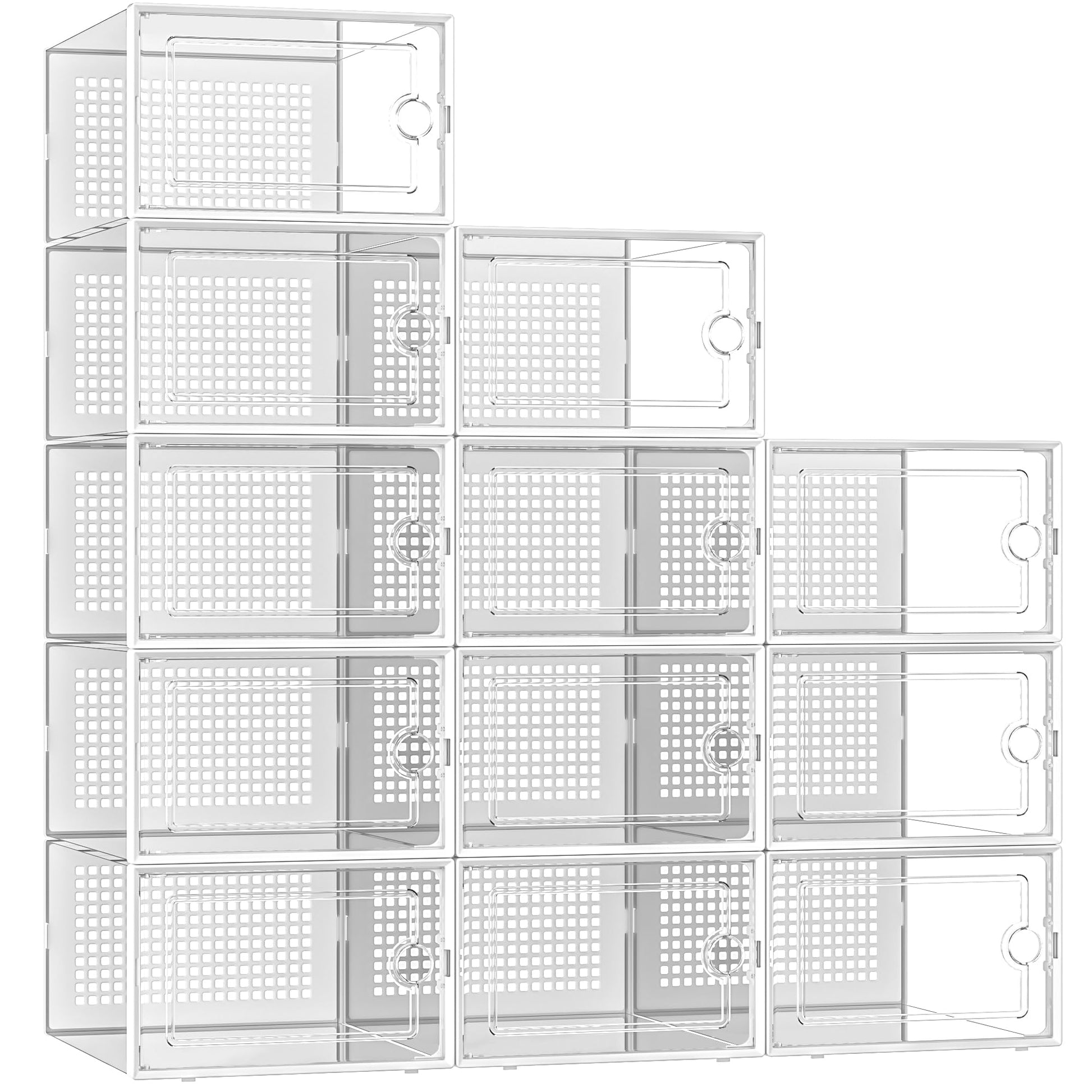 Kuject X-Large Shoe Storage Boxes 12 Pack, Clear Stackable Shoe Organizer