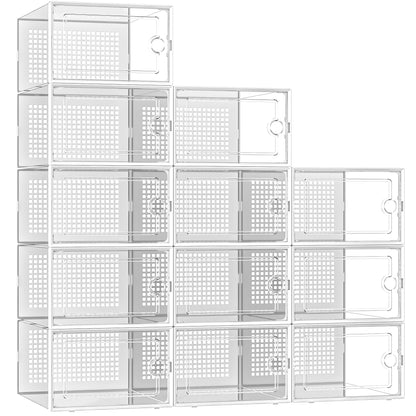 Kuject X-Large Shoe Storage Boxes 12 Pack, Clear Stackable Shoe Organizer