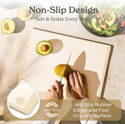 SMIRLY Plastic Cutting Board Set with Holder 4 Pieces, Non-Slip Dishwasher Safe Chopping Boards for Kitchen, Cream White