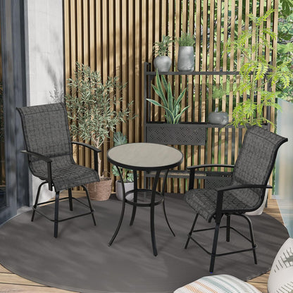 Grand patio 3 Piece Counter Height Patio Bar Set, Modern Round Bar Table and Swivel Bar Stools for Outdoor Kitchen Bistro Small Space Restaurant (Black&Grey Plaid, 3PC)