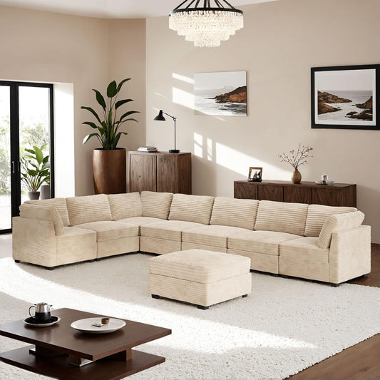 ovios Sectional Sofa Couch with L-Shape Chaise Ottoman, Comfy Modular Cloud Couches with Deep Seat