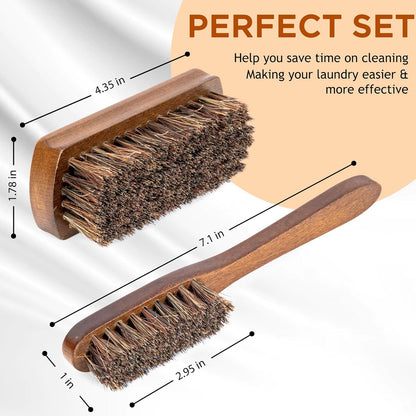 Horsehair Laundry Stain Brushes Set 2pcs by TAKAVU, Natural Soft Bristle for Scrubbing Out Tough Stains on Delicate Fabrics Knits Cotton Leather Washable Fabrics