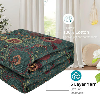 Boho Throw Blanket for Bed - 100% Pure Cotton Ultra Soft Rustic Quilt - Farmhouse Decor Bed Blankets, All Season Rustic Throw for Sofa Couch Chair(60''×80'', Floral)