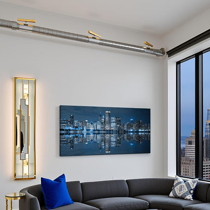 LevvArts Modern City Wall Art Chicago Downtown at Night Picture Print on Canvas Building Artwork for Office Living Room Wall Decoration