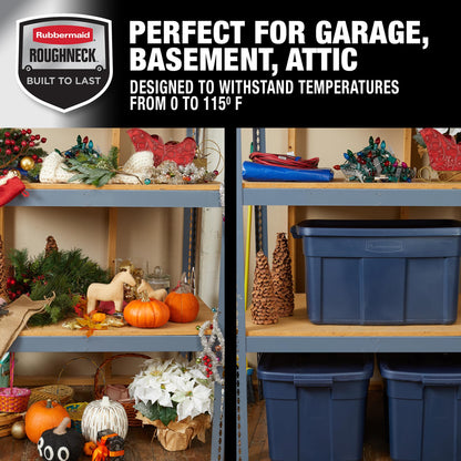 Rubbermaid Roughneck Tote 31 Gal, 3 Pack, Made in USA, Dark Indigo Metallic, Rugged Plastic