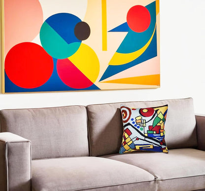 Kandinsky Decorative Pillow Cover Coastal Hand Embroidered Abstract Toss Pillows Farmhouse Chair Cushion Contemporary Pillowsham Mid-Century Chair Cushions Wool Size 18x18