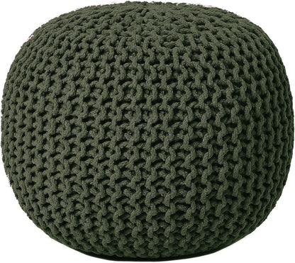 REDEARTH Round Hand Knitted Pouf - Foot Stool Bean Bag Ottoman - Cord Boho Pouffe - Poof Accent Beanbag Footrest for Living Room - Bedroom - Patio - Lounge (19.5"x19.5"x14") - Olive