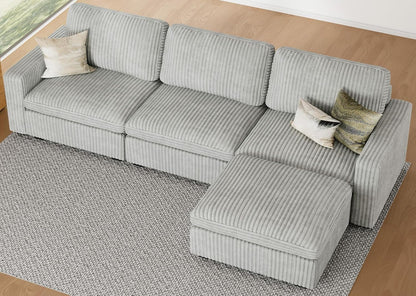 Belffin Modular Sectional Sofa with Storage Ottoman, Oversized Cloud Couch Sectional with Extra Deep Seat, Convertible L Shaped 4 Seater Sectional Couches for Living Room, Plush Corduroy Light Grey