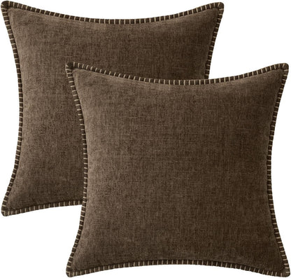 MIULEE Pack of 2 Couch Throw Pillow Covers 16x16 Inch Brown Farmhouse Decorative Pillow Covers with Stitched Edge Soft Chenille Solid Dyed Spring Pillow Covers for Sofa Bed Living Room