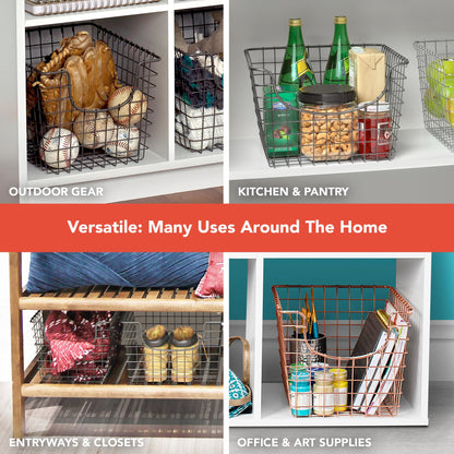 Spectrum Small Wire Scoop Storage Basket Industrial Gray Metal Wire Basket Storage Organizer for