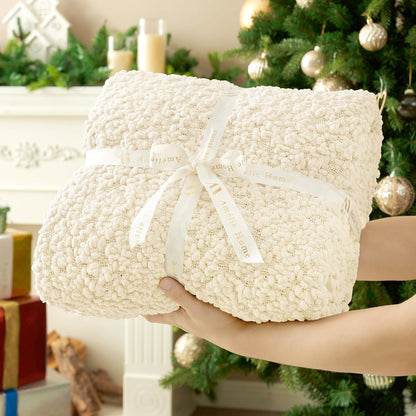 Amélie Home Knit Throw Blanket with Tassels for Couch, Luxury Boho Throw Blanket for Summer Ivory, 50"x60"