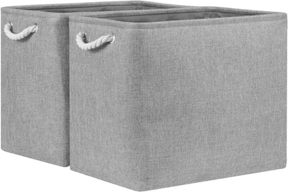 Bidtakay Collapsible Storage Bins for Clothes Large Grey Storage Baskets with Cotton Handles 17x12x15 In Set of 2 Fabric Cubby Storage Bins Livingroom Home Decorative Storage Organizer for Blankets