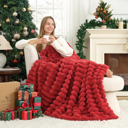 Cozy Bliss Faux Fur Throw Blanket for Couch, Cozy Warm Plush Striped Blanket for Sofa Bedroom Living Room,60 * 80 Inches Cardinal Red