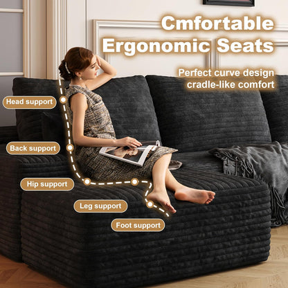 108" Sectional Couches for Living Room Modern Modular Sofa with L-Shape Couchs Upholstered Boneless Couch Deep Seat Sectional Couch with Chaise (Black, Right Facing Chaise+2Seaters+1Ottoman)