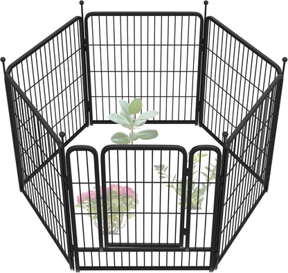 FXW Garden Fence Outdoor for The Yard – 32in(H) x 13.3ft(L) Heavy Duty Metal Animal Barrier for Dog and Rabbit, Decorative Dog Fence, 6 Panels, Black
