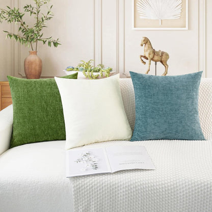 CaliTime Throw Pillow Covers Decorative 24 X 24 Inches Pack of 2 Cozy Chenille Cushion Cases for Couch Sofa Bed Living Room Home Forest Green