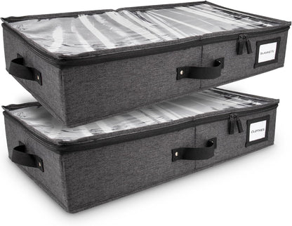 HOMELUX THEORY 2pc Under Bed Storage Containers, Bedroom Under the Bed Drawer Storage Organizer with Bins and Lids, Large Underbed Clothes Storage Box Ideal for Blanket, Fabric, & Shoes (Dark Gray)