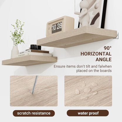 16 Inch Floating Shelves, 3D Textured Wood Grain, 16"x9.25"x1.5" Inch Deep Floating Shelves for Wall, Wooden Shelves for Bathroom, Bedroom, Living Room, Vintage White Oak