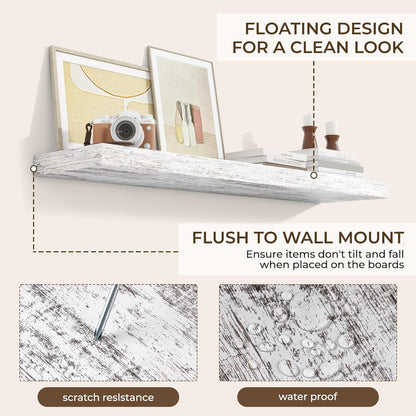 RICHFOCUS 48Inch Floating Shelves for Wall 2 Pack Shelves for Bedroom|Kitchen|Bathroom Wall Mounted Rustic Distressed Wood Floating Shelf with Invisible Brackets for Books|Storage|Decor, Rustic