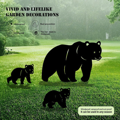 3 Pack Bear Metal Garden Decorative Stakes, Weather Proof Silhouette Statues for Yard, Patio,Outdoor Decor for Bear Lovers and Pet Owners