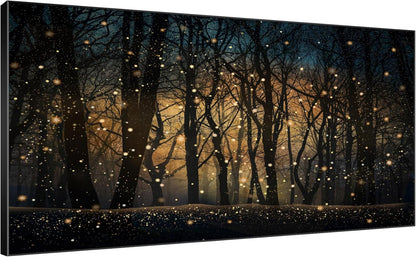 SIGNWIN 36"x72" Extra Large Framed Wall Art Magical Firefly Night Forest, Enchanted Woodland Scene for Home Living Room Bedroom Decor (Frame Assembly Required)