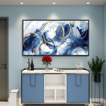 AJAZIKO Large Framed Canvas Wall Art Blue Abstract Wall Art Pictures for Living Room Bedroom Kitchen Office Decor 29x58 In Navy Gold Modern Paintings
