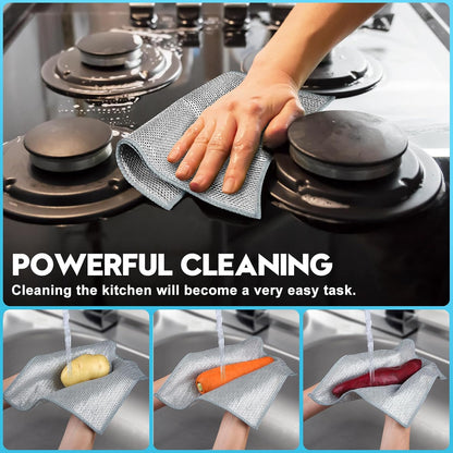 10 Pcs New Upgraded 3 Layers Non Scratch Wire Dishcloth, Multipurpose Wire Dishwashing Rags, Wet & Dry for Cookware, Sinks, Dishes, Stoves & Fireplaces 7.87“ x 7.87”