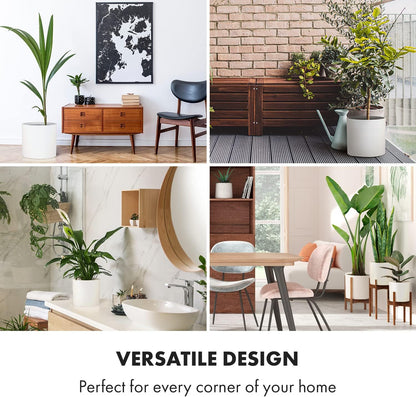 Fox & Fern 12" & 14.6" Large Planters (Set of 2) — Premium Lightweight Fiberstone Matte White Plant Pots with Drainage Plug; Extra Large Planters for Indoor & Outdoor; Weather Resistant & UV Resistant