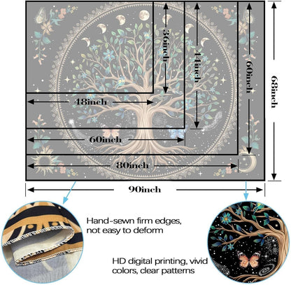 Lunerfex Tree of Life Tapastry Sun and Moon Tapastry Flower Boho Tree Mandala Wall Hanging for Bedroom and Living Room Decor Green Tree 70×90 Inches