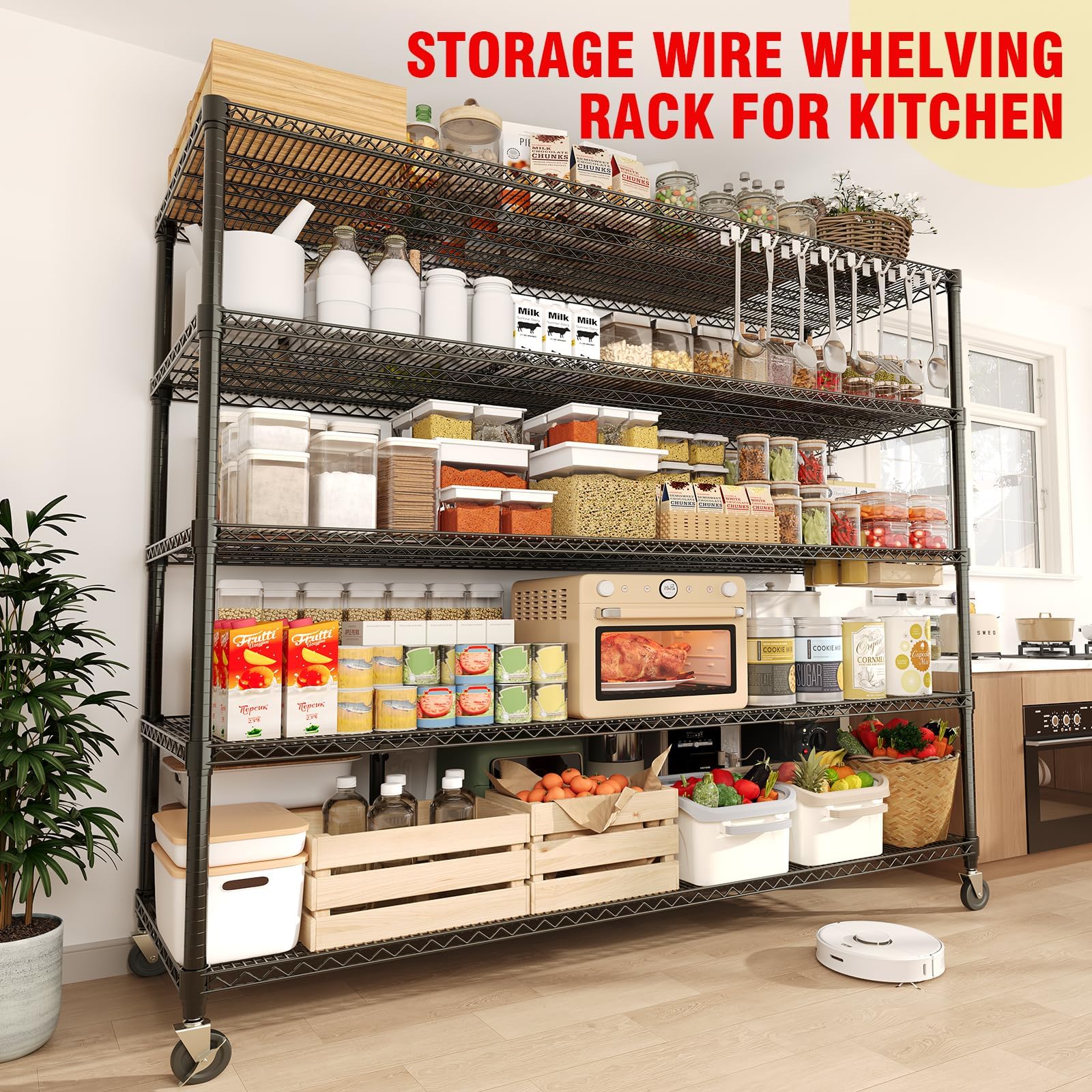 PeacefulHues 82.6" H Storage Shelves 3300LBS Heavy Duty Shelving Unit with Wheels & Feet, 5-Tiers