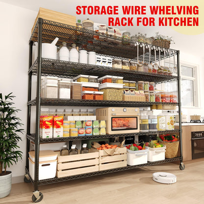 PeacefulHues 82.6" H Storage Shelves 3300LBS Heavy Duty Shelving Unit with Wheels & Feet, 5-Tiers