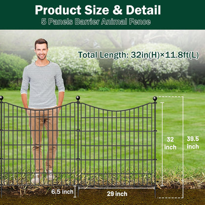 5 Panels No Dig Dog Fence Outdoor for Yard, 32 in(H) X 12 ft(L) Decorative Tall Garden Fence Animal Barrier, Rustproof Metal Wire Garden Edging and Borders, Temporary Fencing Stakes