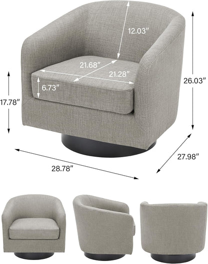 Swivel Barrel Accent Chair, Modern Round Linen Arm Chair for Living Room, Bedroom, Comfy Club Reading Chairs for Adults（Linen Fabric, Khaki, Set of 1