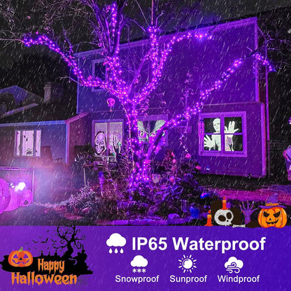 2 Pack Halloween Lights Outdoor, Total 200FT 600 LED Purple String Lights for Outside with 8 Modes Waterproof, Plug in Halloween Decorations for Indoor House Room Patio Garden Party Holiday