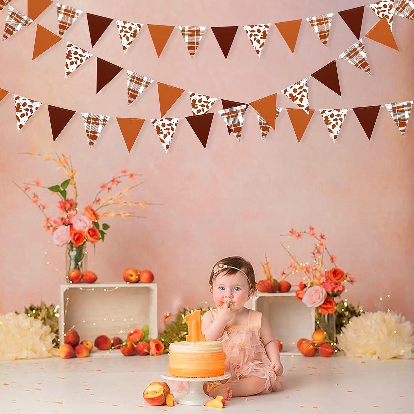 pinkblume Fall Party Decorations Maple Leaf Pennant Banner Triangle Hanging Flag Bunting for Autumn Thanksgiving Birthday Wedding Bridal Baby Shower Engagement Bachelorette Harvest Party Supplies