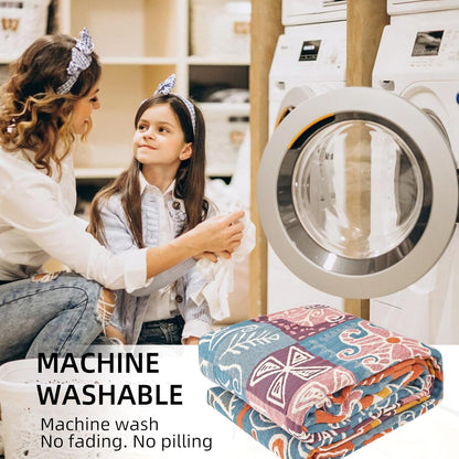 Boho Throw Blanket for Bed - 100% Pure Cotton Ultra Soft Rustic Quilt - Farmhouse Decor Bed Blankets, All Season Rustic Throw for Sofa Couch Chair(80''x 90'', Art Squares)