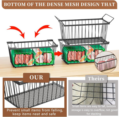 5 Pack Stackable Deep Freezer Organizer Bins ，Upgraded Bottom Leak-Proof net，Encryption and Hardening ， Freezer Organizer Bins for 5 to 7 Cu.FT Small Chest Freezer， Easy Get Bottom Foods