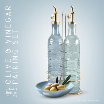 COOK WITH COLOR Glass Olive Oil Bottle Dispenser - 2 Pack- 17oz Oil and Vinegar Cruet - Olive Oil Carafe Decanter for Kitchen